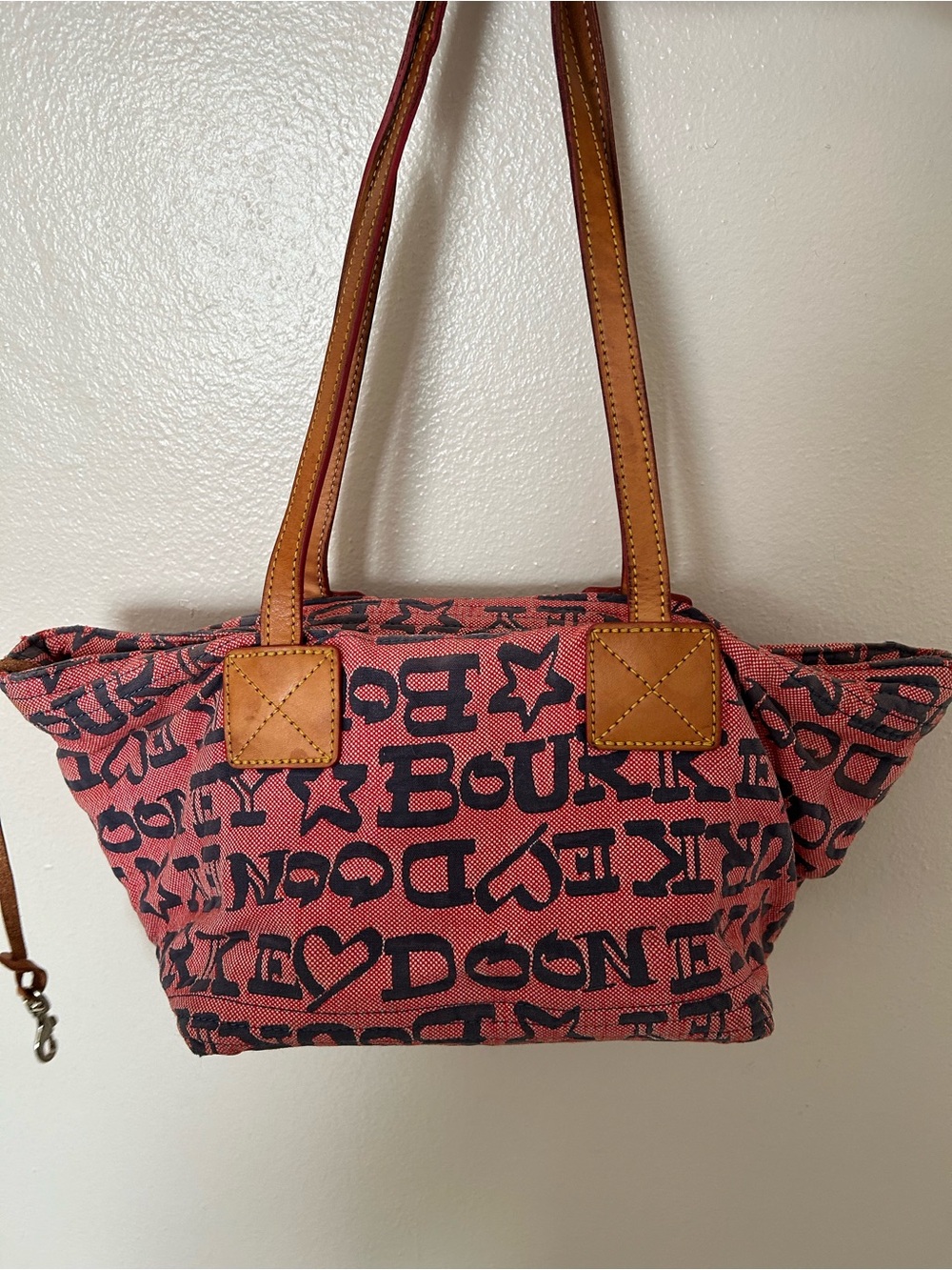 Dooney & Bourke Pink Logo Canvas Tote with Tan Leather Trim